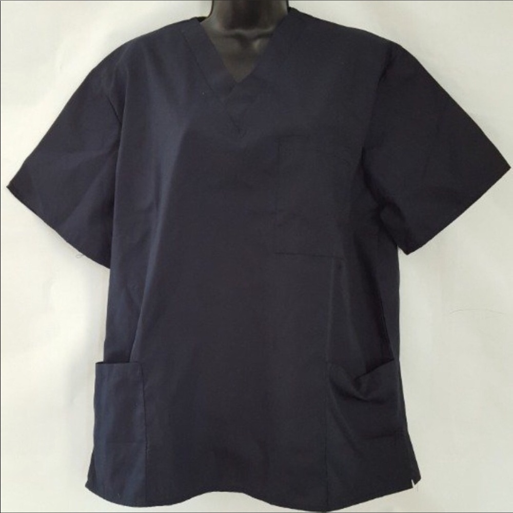 M & M Navy Blue Scrub Top Sz M Unisex